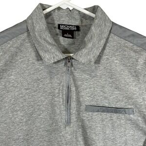Michael Kors Mens Quarter Zip Polo Shirt Gray Mixed Media Nylon Trim Large